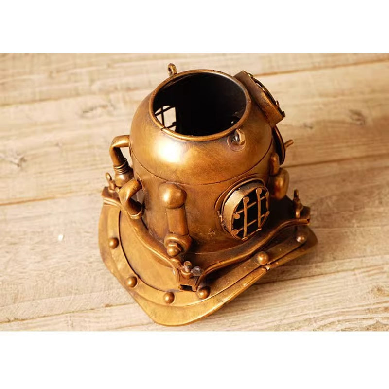 Vintage Industrial Metal Diver Helmet Pen Holder - Unique Desk Organizer for Office or Shop Ornaments