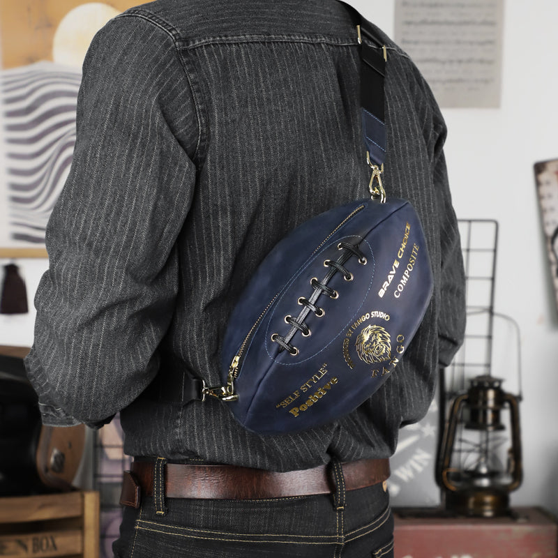 Vintage Leather Football-Shaped Crossbody Bag - Motorcycle Backpack