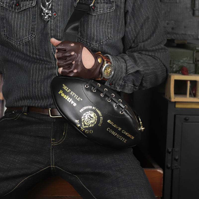 Vintage Leather Football-Shaped Crossbody Bag - Motorcycle Backpack
