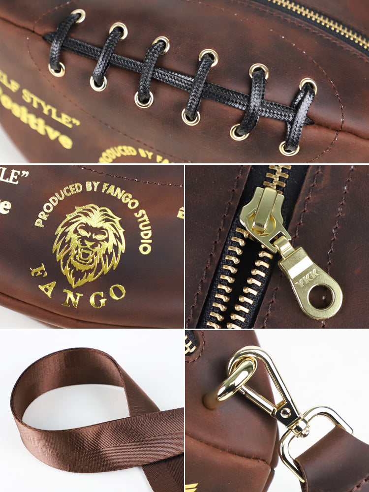 Vintage Leather Football-Shaped Crossbody Bag - Motorcycle Backpack