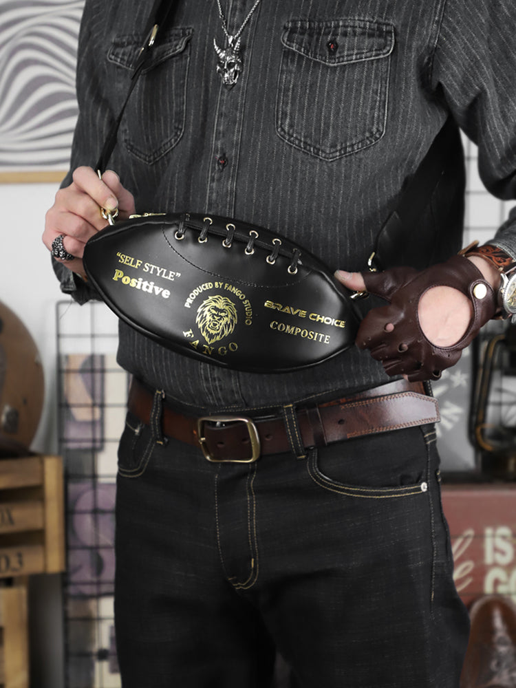 Vintage Leather Football-Shaped Crossbody Bag - Motorcycle Backpack
