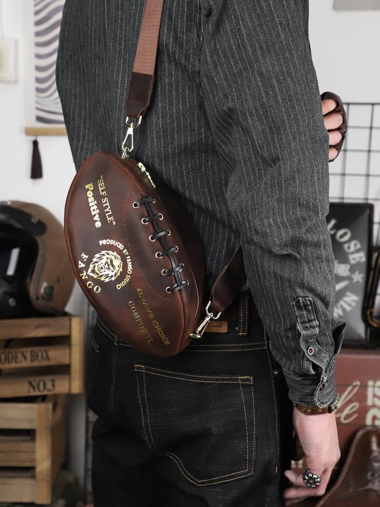 Vintage Leather Football-Shaped Crossbody Bag - Motorcycle Backpack