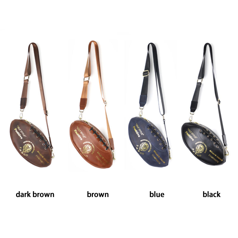 Vintage Leather Football-Shaped Crossbody Bag - Motorcycle Backpack