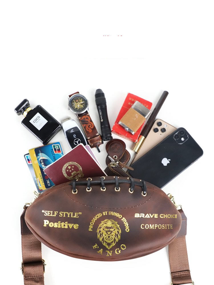 Vintage Leather Football-Shaped Crossbody Bag - Motorcycle Backpack