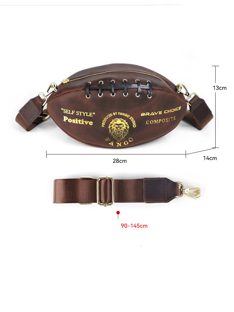 Vintage Leather Football-Shaped Crossbody Bag - Motorcycle Backpack