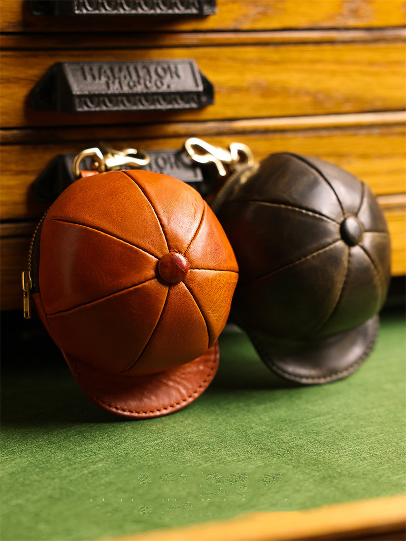 Vintage Leather Mini Baseball Cap-Shaped Pouch - Stylish and Functiona ...