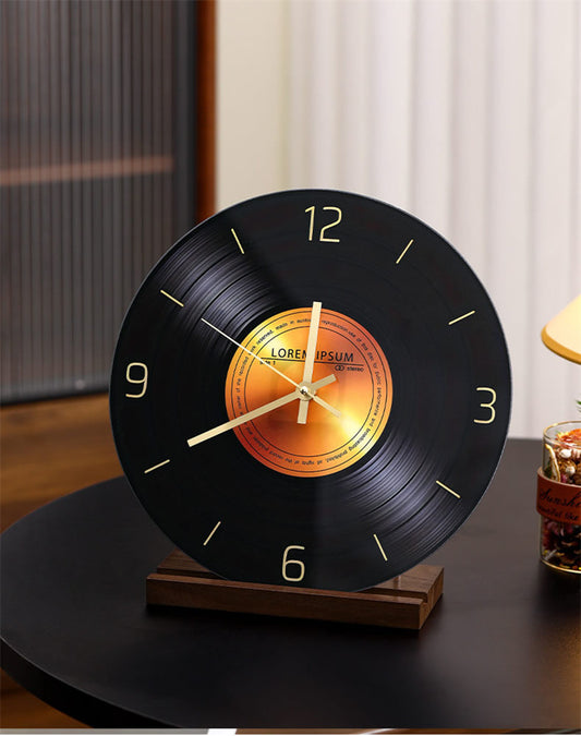 Vintage Record Table Clock - Retro Music-Themed Desktop & Vinyl Record Wall Clock