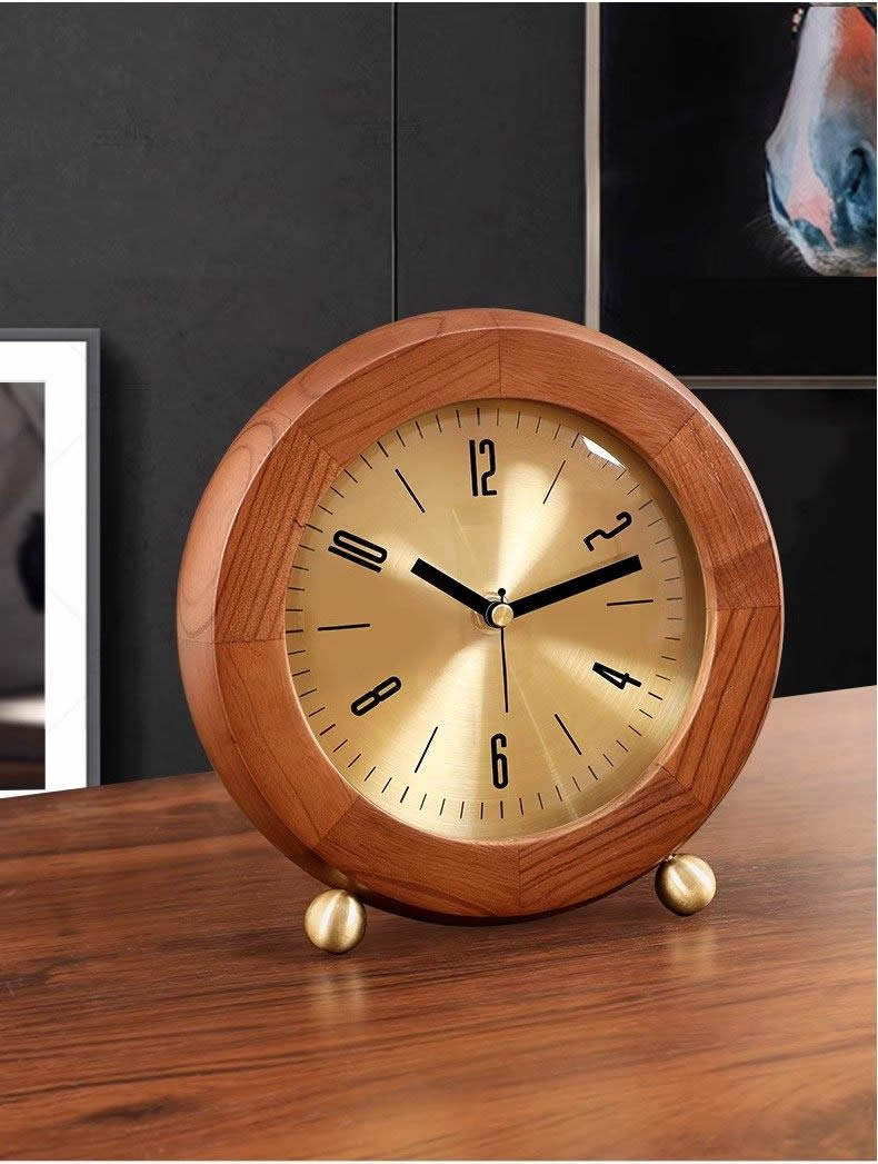 Vintage Skeleton Walnut Wood Table Clock - Roman Numeral Mechanical Gears Desk Clock