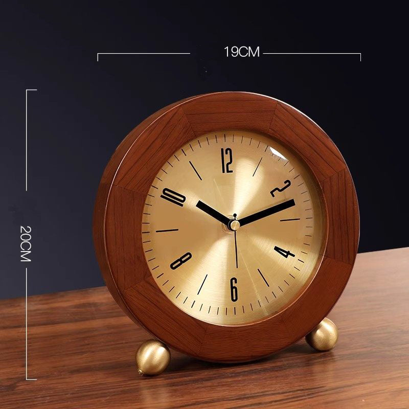 Vintage Skeleton Walnut Wood Table Clock - Roman Numeral Mechanical Gears Desk Clock