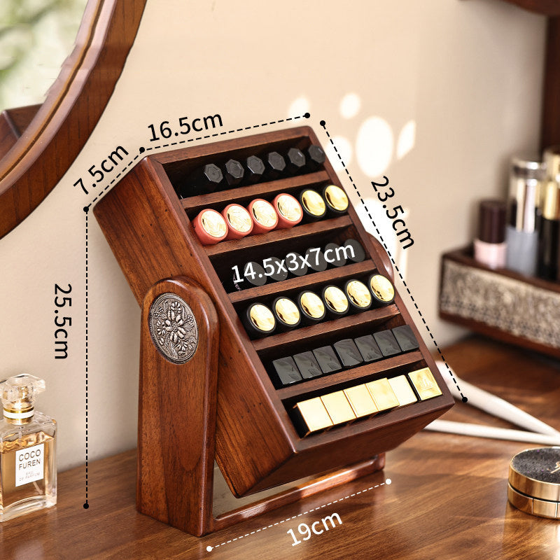 Vintage Solid Wood Lipstick Organizer - Rotating Cosmetics Storage Stand,Jewelry Box