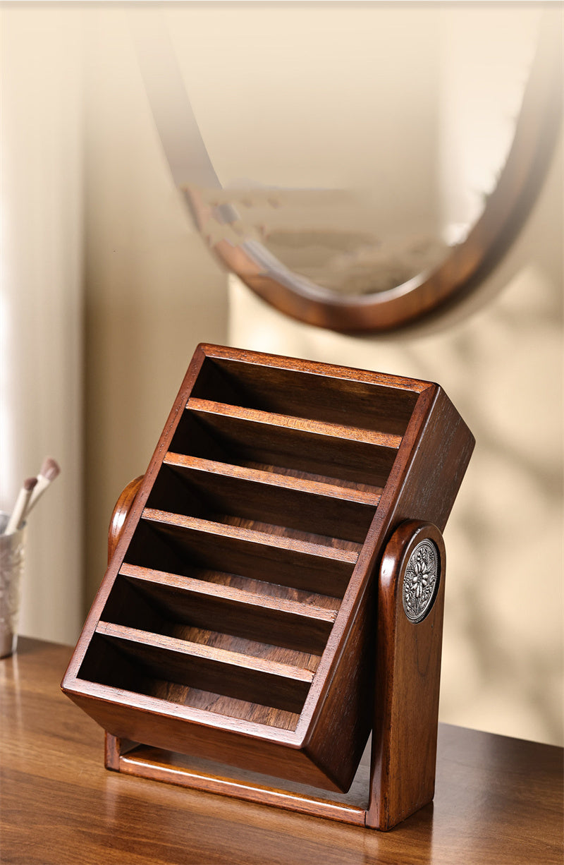 Vintage Solid Wood Lipstick Organizer - Rotating Cosmetics Storage Stand,Jewelry Box