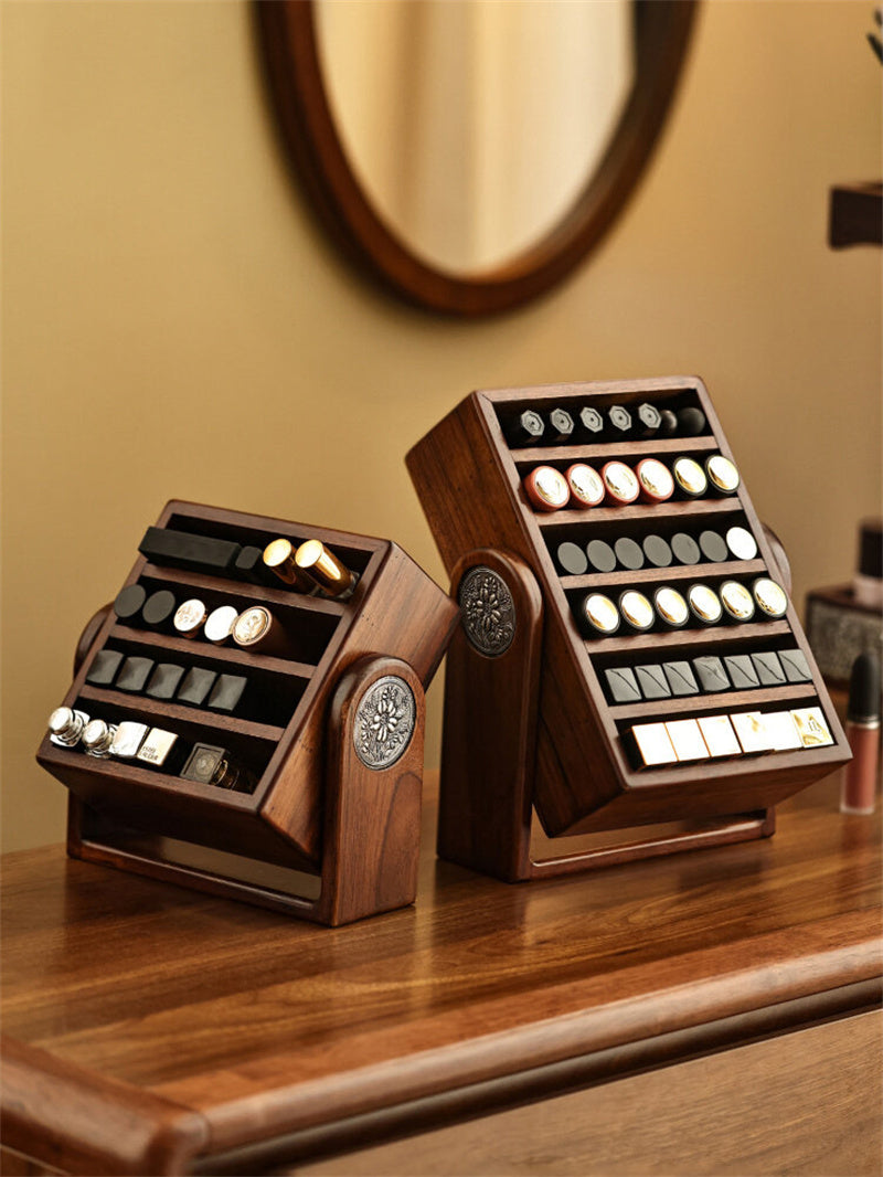 Vintage Solid Wood Lipstick Organizer - Rotating Cosmetics Storage Stand,Jewelry Box