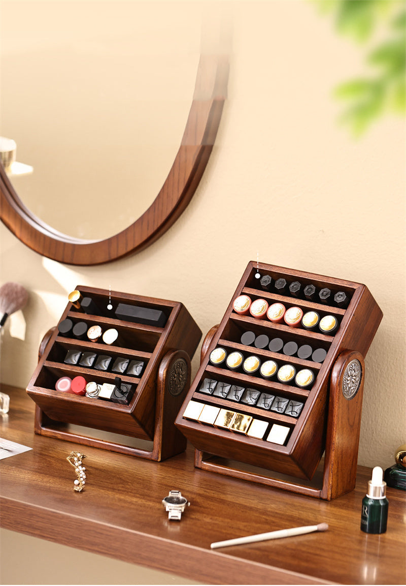 Vintage Solid Wood Lipstick Organizer - Rotating Cosmetics Storage Stand,Jewelry Box
