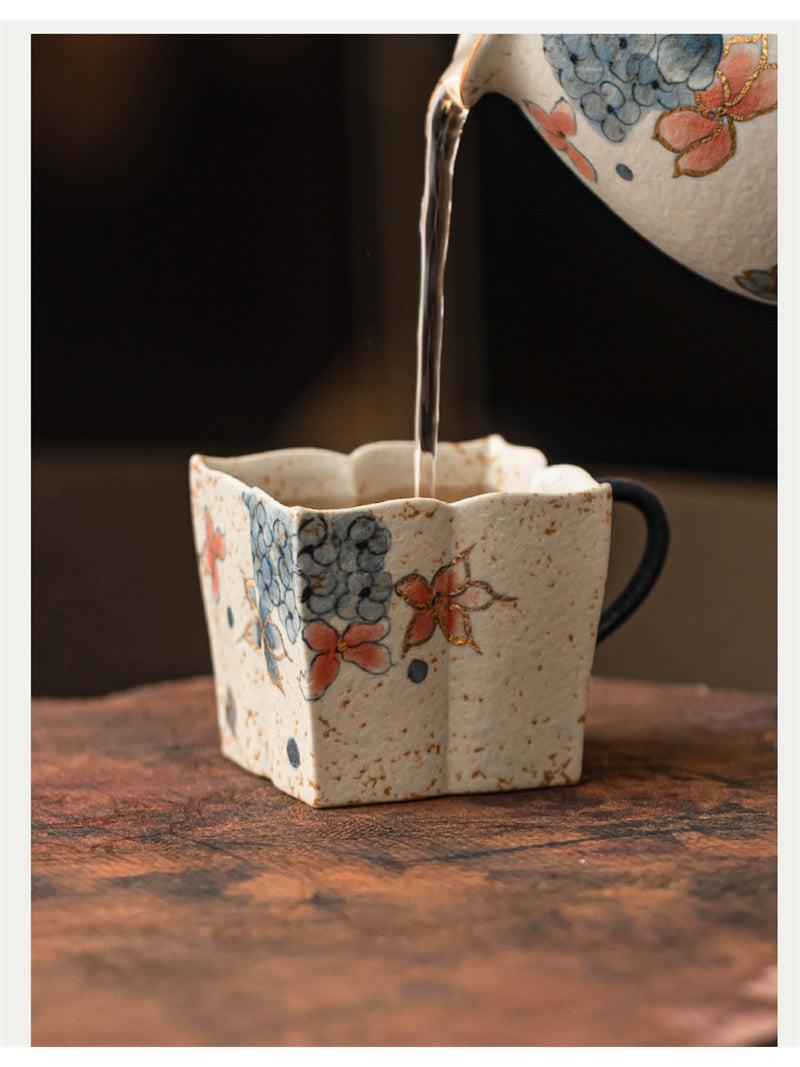 Vintage Square Floral Ceramic Coffee Cup - Exquisite Art Gifts