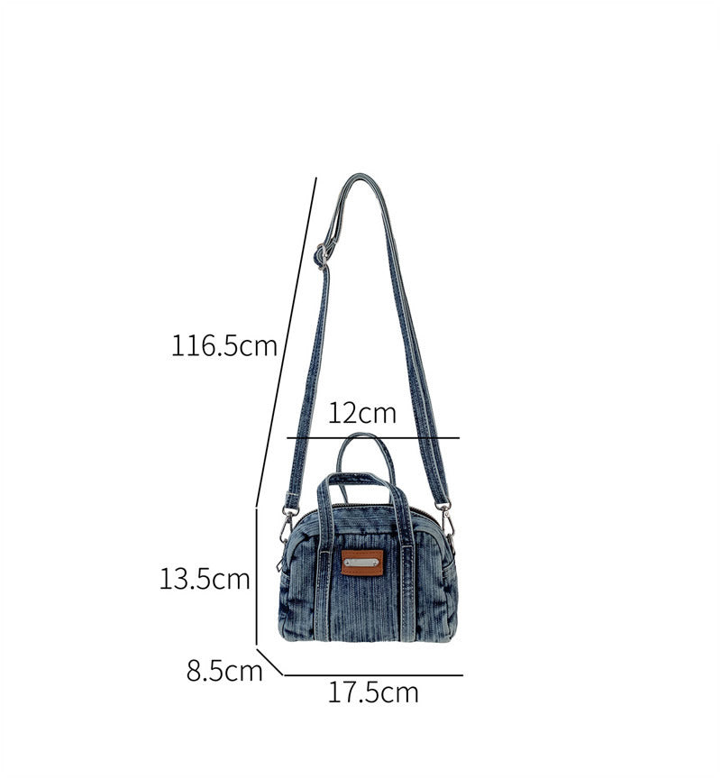 Vintage Washed Denim Mini Crossbody Bag - Small Tote with Horse Charm & Detachable Strap, Casual Shoulder Purse for Women
