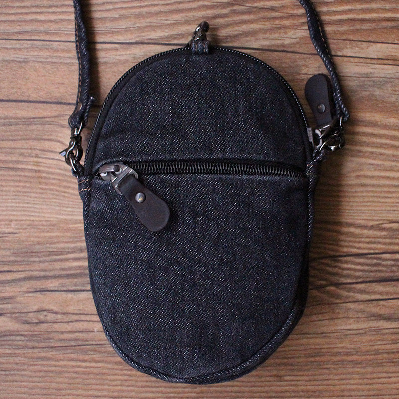 Vintage Washed Denim Mini Crossbody Bag, Cute Baseball Cap Shaped Small Zipper Purse, Detachable Adjustable Shoulder Strap