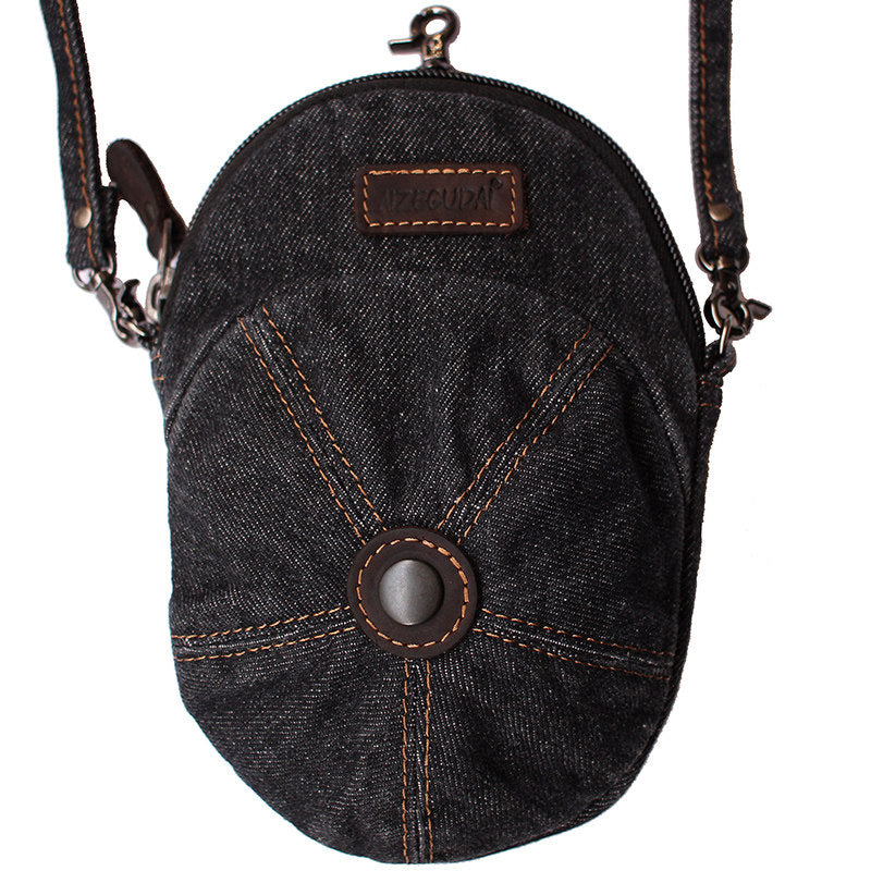 Vintage Washed Denim Mini Crossbody Bag, Cute Baseball Cap Shaped Small Zipper Purse, Detachable Adjustable Shoulder Strap