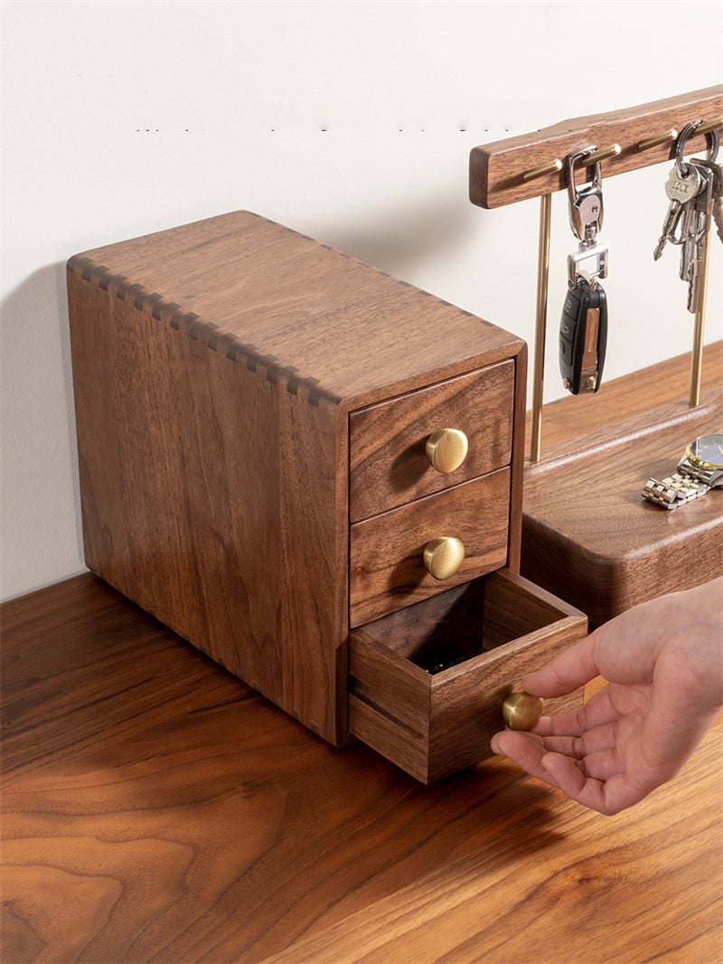 Walnut Wood 3-Drawer Storage Box – Elegant Wooden Organizer for Desk, Dresser & Nightstand