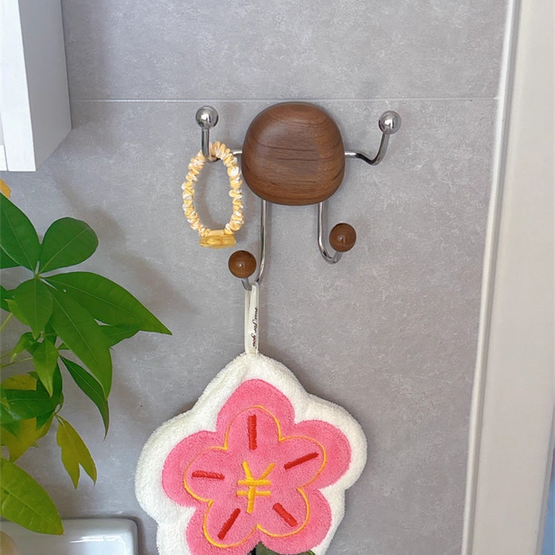 Walnut Wood 4-Prong Multi-Functional Wall Hooks,Home Wall Decor, 2pc