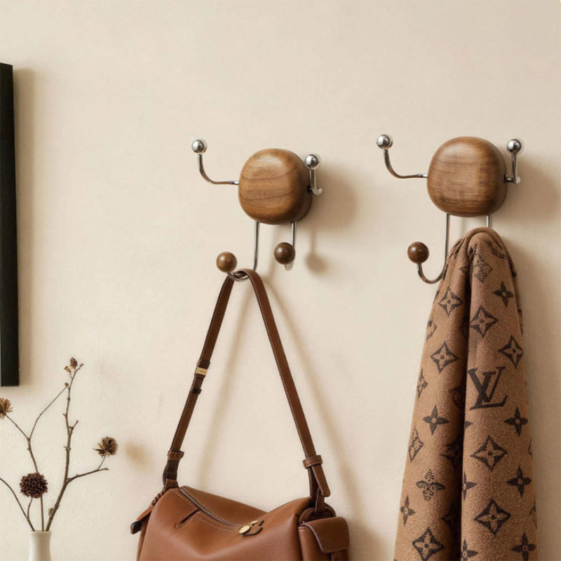 Walnut Wood 4-Prong Multi-Functional Wall Hooks,Home Wall Decor, 2pc
