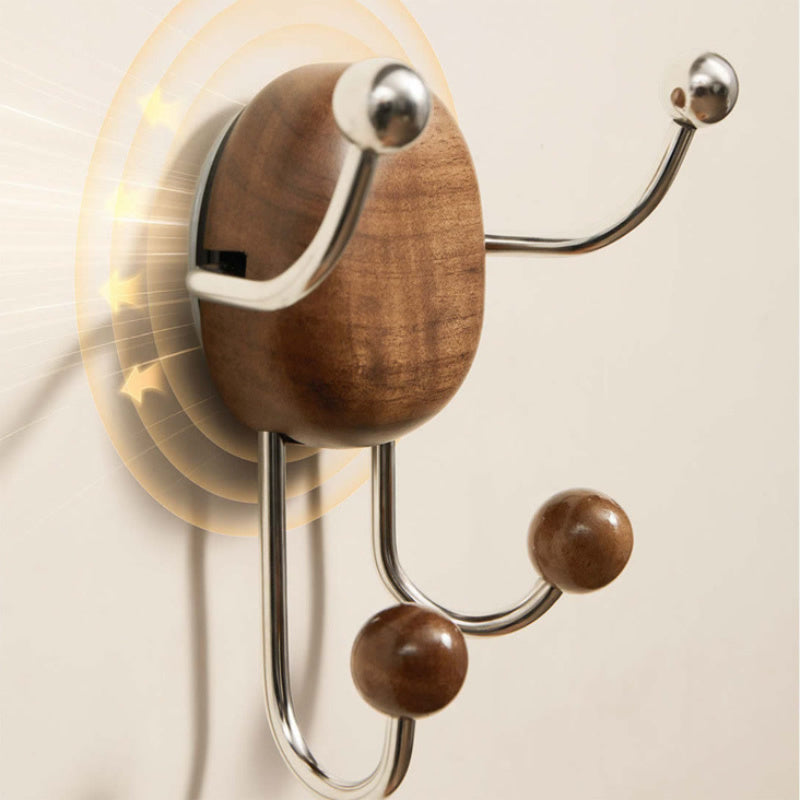 Walnut Wood 4-Prong Multi-Functional Wall Hooks,Home Wall Decor, 2pc
