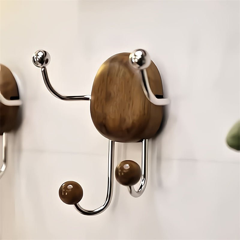 Walnut Wood 4-Prong Multi-Functional Wall Hooks,Home Wall Decor, 2pc