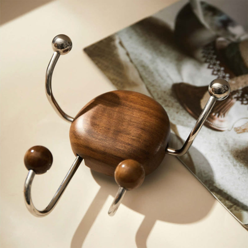 Walnut Wood 4-Prong Multi-Functional Wall Hooks,Home Wall Decor, 2pc