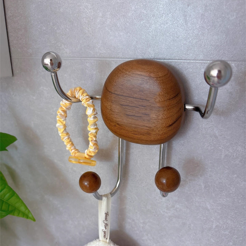 Walnut Wood 4-Prong Multi-Functional Wall Hooks,Home Wall Decor, 2pc