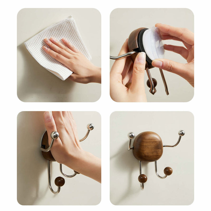 Walnut Wood 4-Prong Multi-Functional Wall Hooks,Home Wall Decor, 2pc