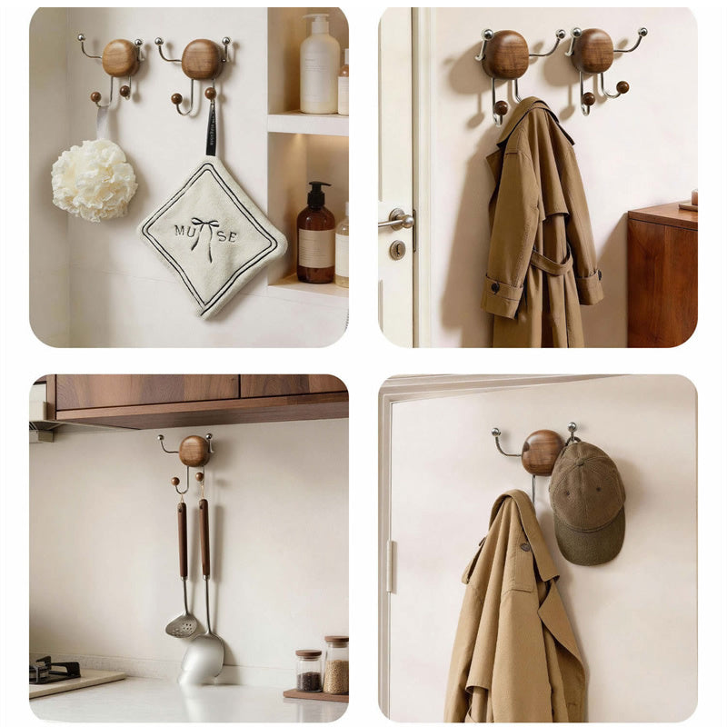 Walnut Wood 4-Prong Multi-Functional Wall Hooks,Home Wall Decor, 2pc