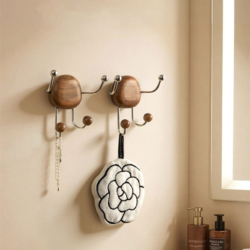 Walnut Wood 4-Prong Multi-Functional Wall Hooks,Home Wall Decor, 2pc
