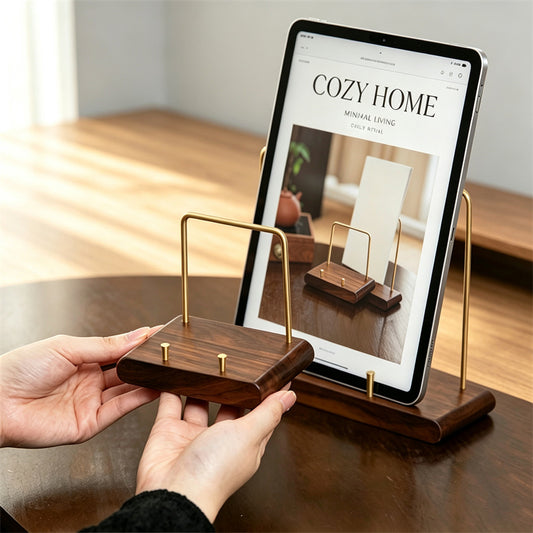 Walnut Wood Brass Multi‑Use Display Stand, Tabletop Easel Holder for Tablet,iPad,Book, CD, Photo,Decorative Plate