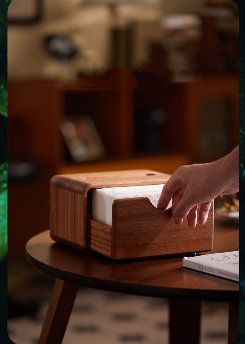 Walnut Wood Tissue Box - Minimalist Solid Wood Desktop Drawer-style Tissue Holder