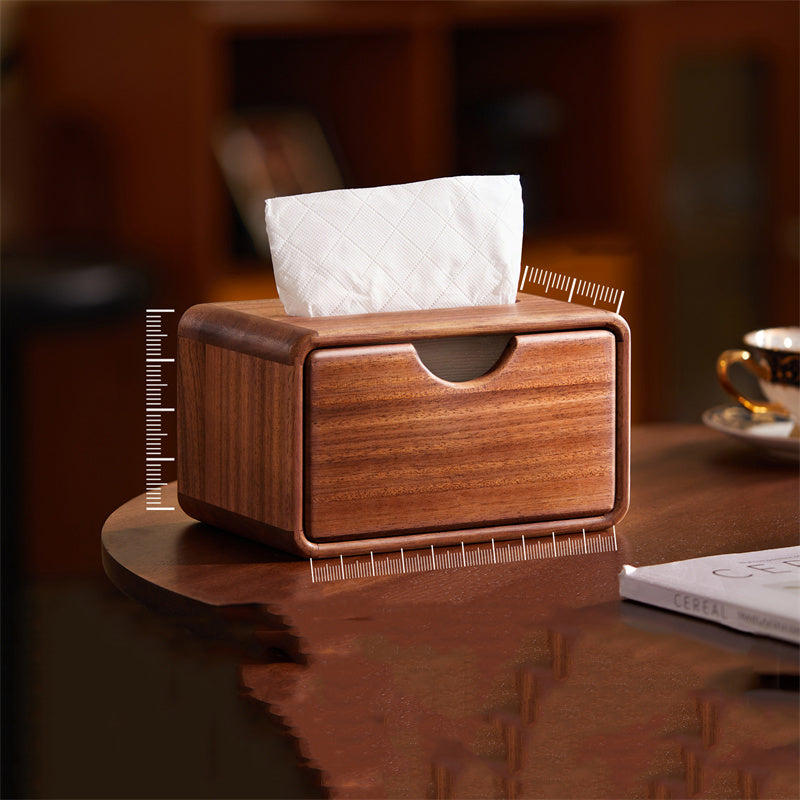 Walnut Wood Tissue Box - Minimalist Solid Wood Desktop Drawer-style Tissue Holder