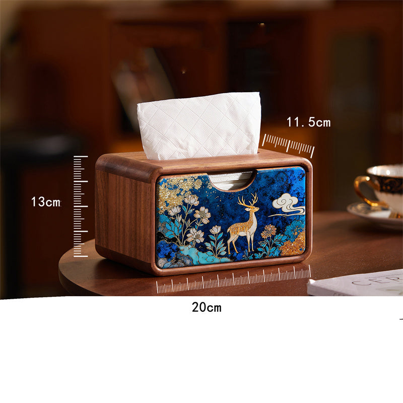Walnut Wood Tissue Box - Minimalist Solid Wood Desktop Drawer-style Tissue Holder