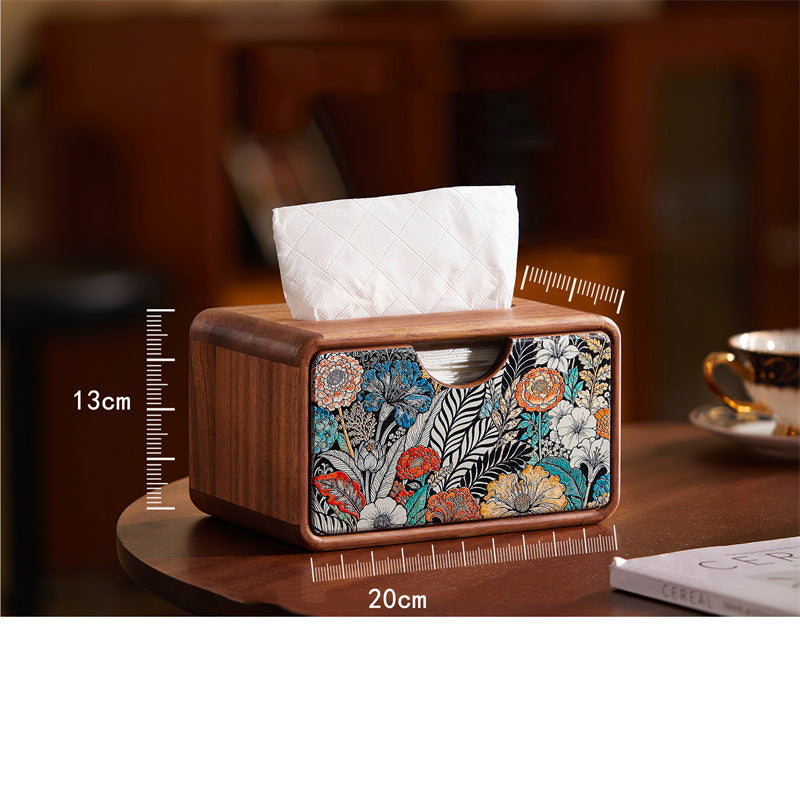 Walnut Wood Tissue Box - Minimalist Solid Wood Desktop Drawer-style Tissue Holder