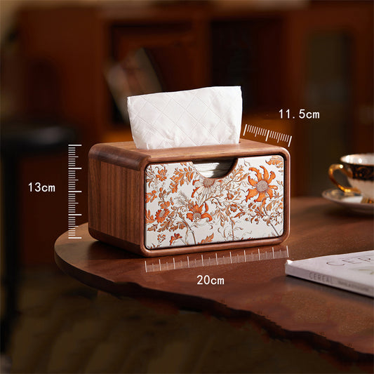 Walnut Wood Tissue Box - Minimalist Solid Wood Desktop Drawer-style Tissue Holder
