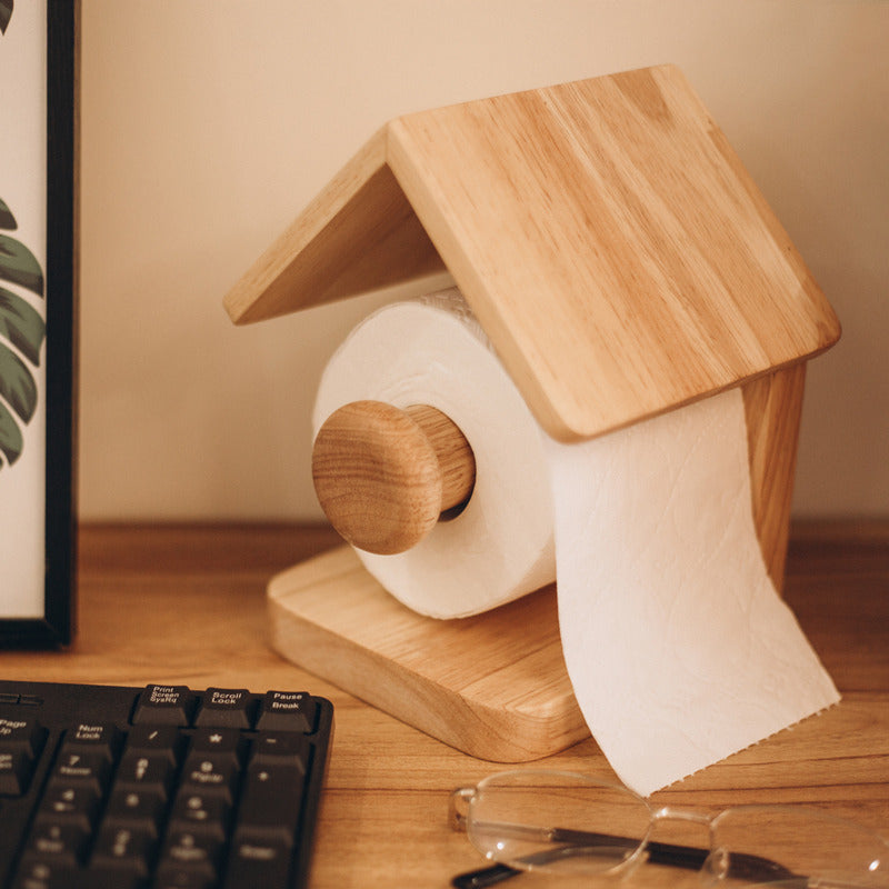 Wooden Rustic House Toilet Paper Holder,Bathroom Storage