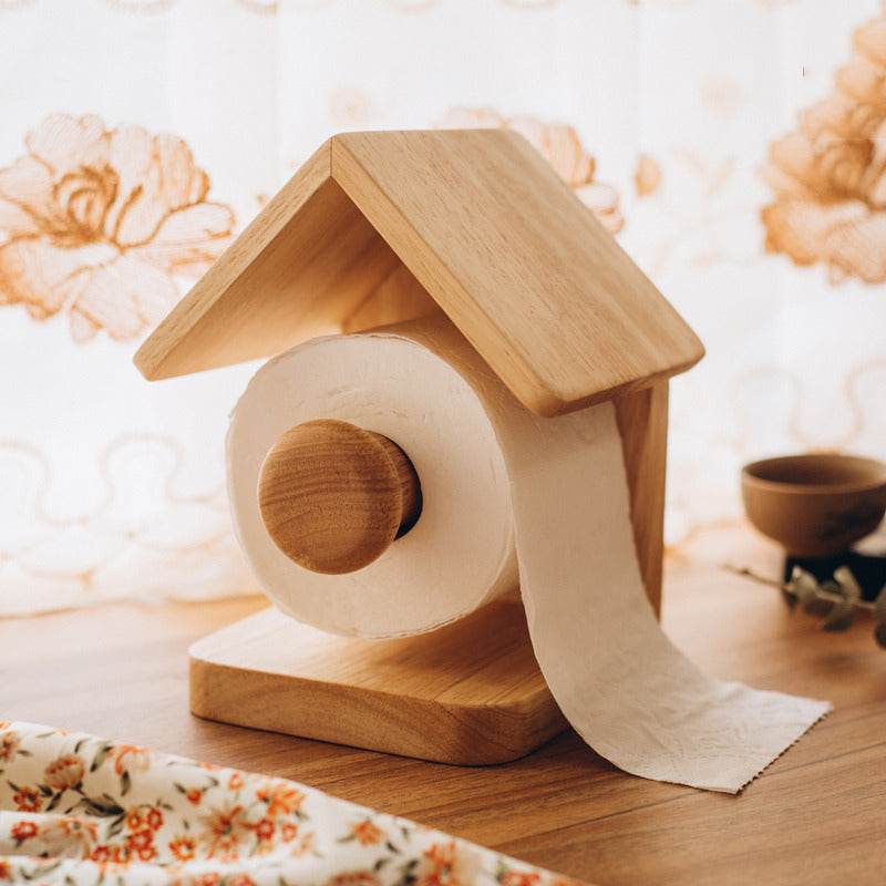 Wooden Rustic House Toilet Paper Holder,Bathroom Storage