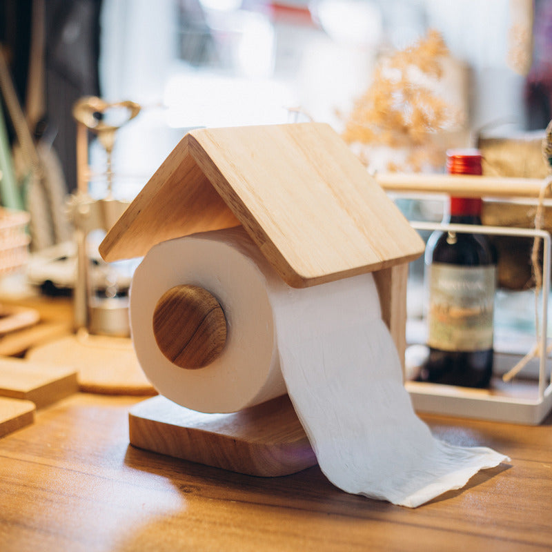 Wooden Rustic House Toilet Paper Holder,Bathroom Storage