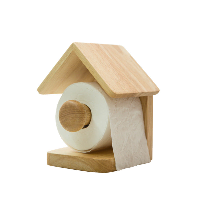 Wooden Rustic House Toilet Paper Holder,Bathroom Storage