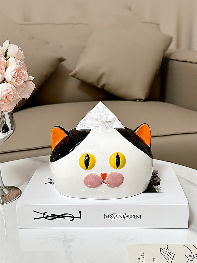 Whimsical Colorful Cat Tissue Box - Playful Ceramic Home&Office Decor