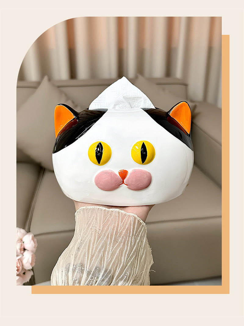 Whimsical Colorful Cat Tissue Box - Playful Ceramic Home&Office Decor