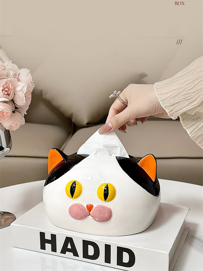 Whimsical Colorful Cat Tissue Box - Playful Ceramic Home&Office Decor