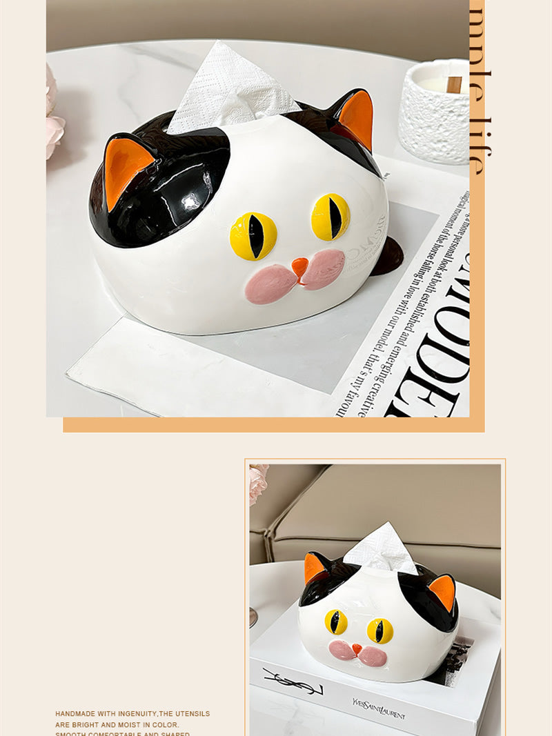 Whimsical Colorful Cat Tissue Box - Playful Ceramic Home&Office Decor