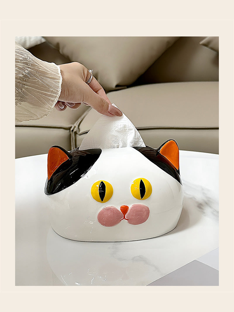 Whimsical Colorful Cat Tissue Box - Playful Ceramic Home&Office Decor