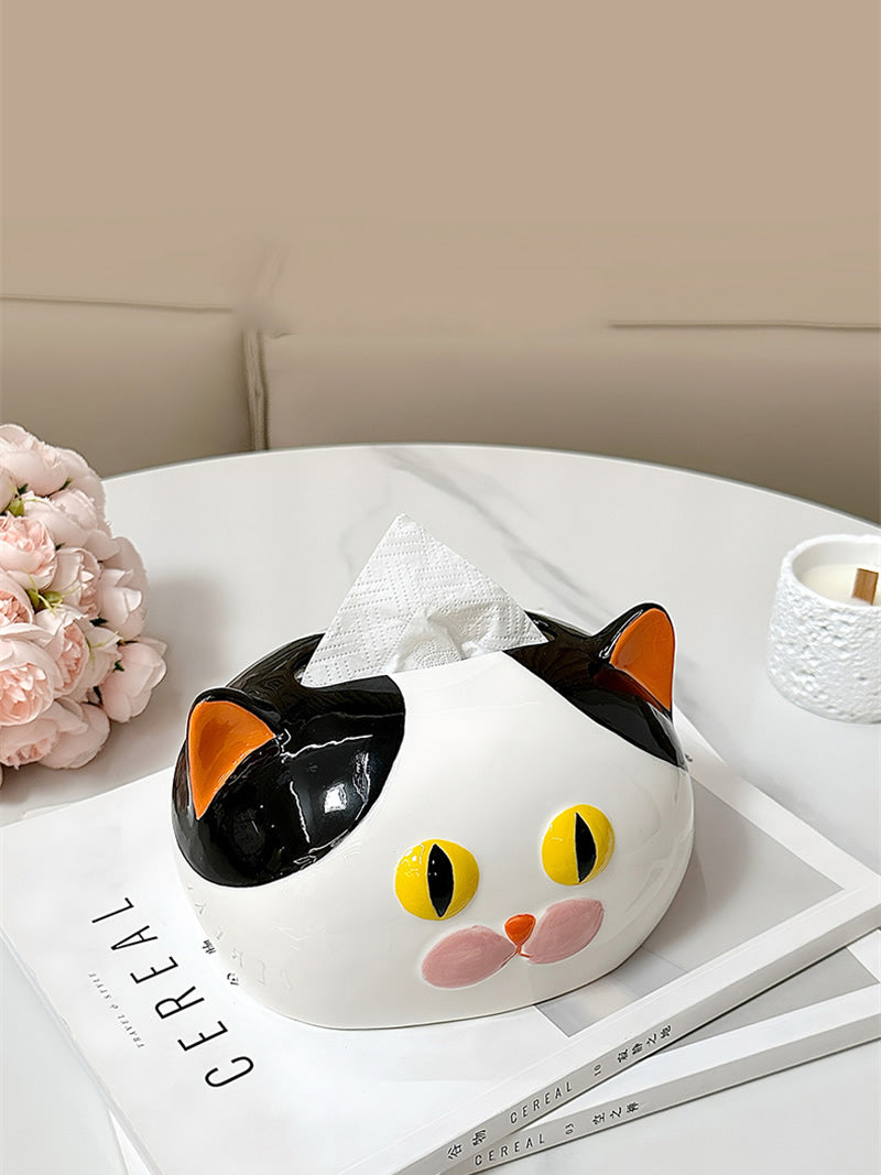 Whimsical Colorful Cat Tissue Box - Playful Ceramic Home&Office Decor