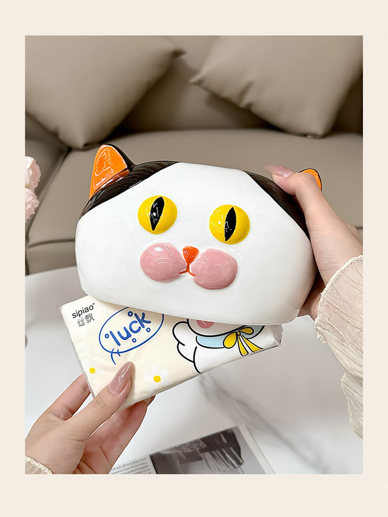 Whimsical Colorful Cat Tissue Box - Playful Ceramic Home&Office Decor