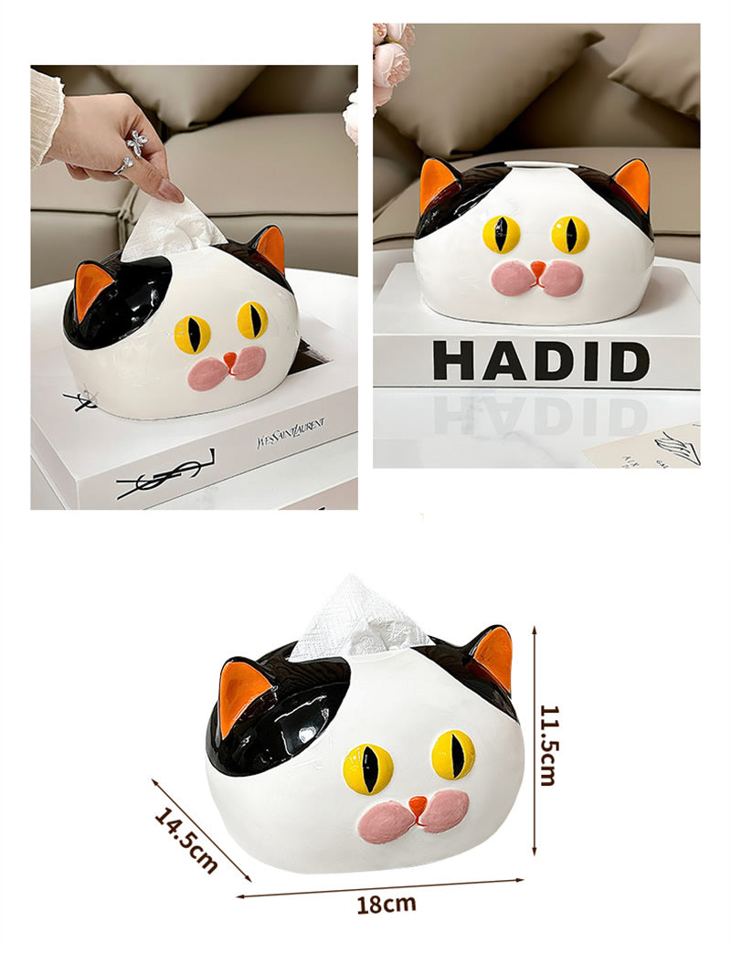 Whimsical Colorful Cat Tissue Box - Playful Ceramic Home&Office Decor