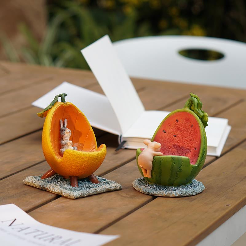 Whimsical Fruit & Animal Phone Stands - Playful Pig (Watermelon) & Bunny (Orange) Decor